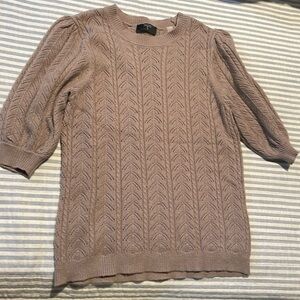 Brown grandma sweater with short sleeves. Medium weight. women size medium.
